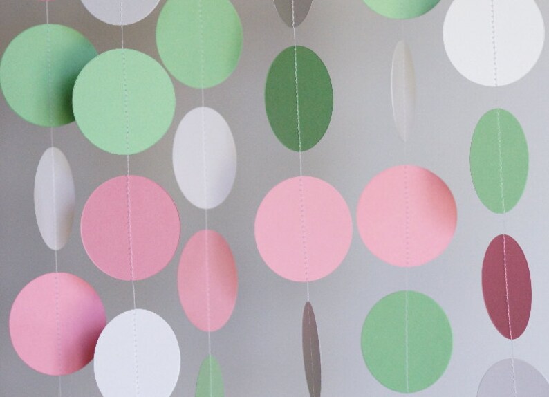 Pink Green And White Paper Garland Pastel Baby Shower Etsy