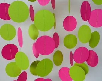 Hot Pink & Chartreuse Paper Garland, Pink and Green Birthday Decoration, Bright Girl's Party Decor, 10 ft.