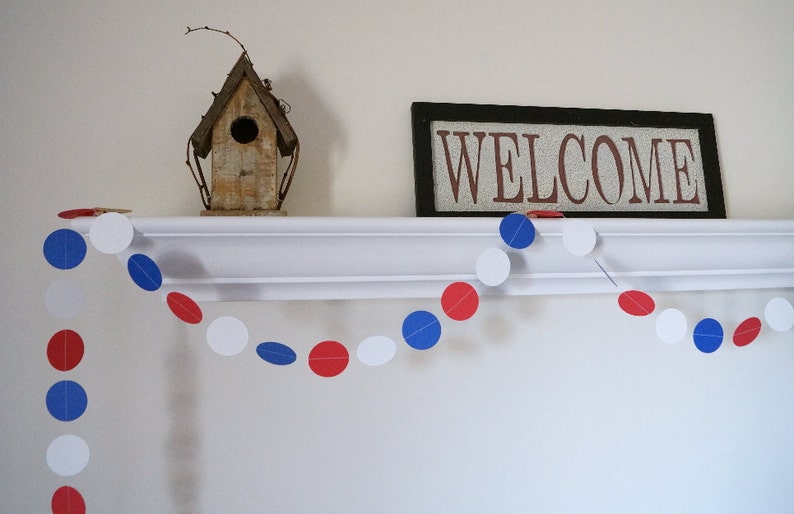 Red, White and Blue Garland, Patriotic Decoration, Paper Circle Garland, 4th of July Decor, 10 ft. long image 2