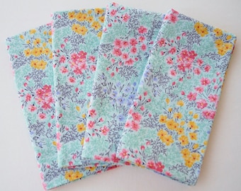 Wildflower Print Cloth Napkins, Mint Green Easy Care, Eco-Friendly 100% Cotton Fabric Napkins, Set of 4, Housewarming or Christmas Gift