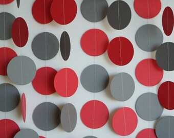 Red & Gray Garland, Graduation Party Decorations, Red Gray Birthday Party Decorations, Paper Dots Banner, Circle Garland, 10 ft. long