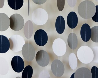 Navy, Gray and White Birthday Garland, Nautical Party, Navy Wedding Decorations, Navy Blue Birthday Party, 10 ft. long