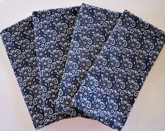 Navy/White Paisley Print Napkins, Set of 4, Luncheon Size, Reusable Napkins, Eco Friendly 100% Cotton Fabric, Ready to Ship