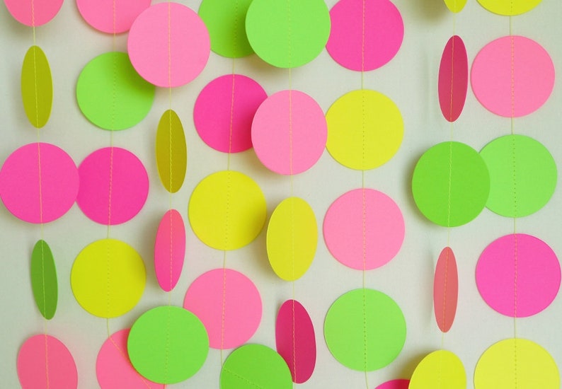 Girl S Birthday Garland Pink Lime Green Yellow Paper Etsy
