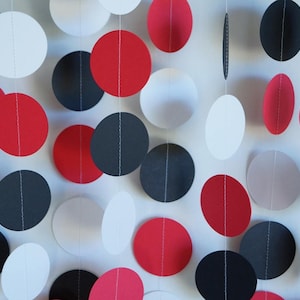 Paper Garland, Red, White, Black Birthday Decoration, Graduation Party Decor, Poker Party Decorations, 10 ft. long