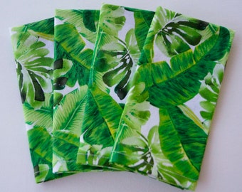Green Tropical Leaves Cloth Napkins, Nature Print, Easy Care, Eco-Friendly 100% Cotton Fabric Napkins, Set of 4, Housewarming Gift,