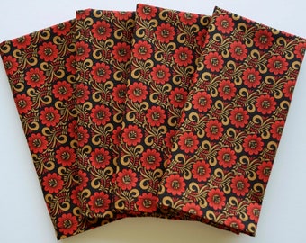 Vibrant Orange Black History Flower Cloth Napkins, Set of 4, 100% Cotton Fabric Napkins, Luncheon Size, Ready to Ship