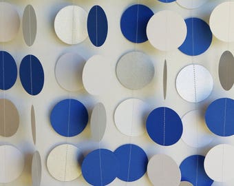 Royal Blue, Silver & White Graduation Decoration, Blue/Silver Wedding Decorations, Blue/Silver Birthday Party Decor, 10 ft. long