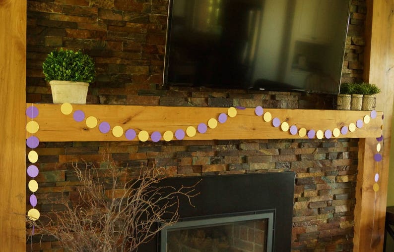 Purple and Gold shimmer Garland, Graduation Decoration, Purple Bridal Shower, Birthday Party Decor, Paper Circle Garland, 10 ft. image 2