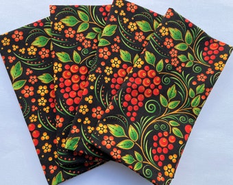 Botanical Floral Print Reusable Cloth Napkins, 100% Cotton, Everyday Luncheon Size, Set of 4