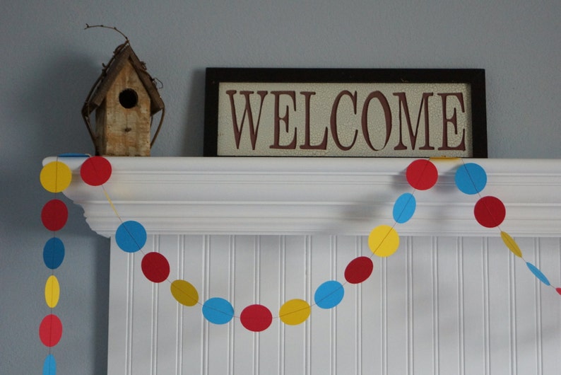 Red, Yellow, Blue Children's Birthday Party Decoration, Bright Circus Decor, Paper Garland,10 ft. image 2