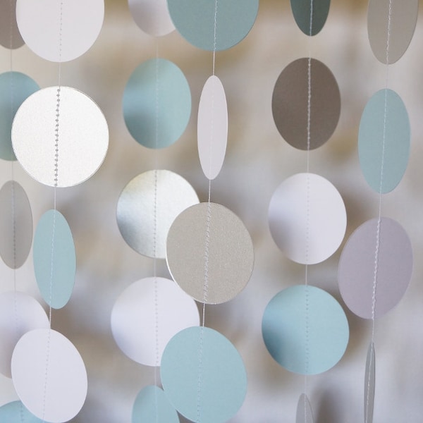 BLUE - WHITE - SILVER Paper Garland, Boys Baby Shower Decoration, Baby's First Birthday Decor, Pastel Blue Wedding Decor,10 ft.