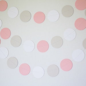 Pink, Gray & White Circle Paper Garland, Wedding Decor, Birthday Party, Baby Shower, Baby's First Birthday, 10 feet long image 3