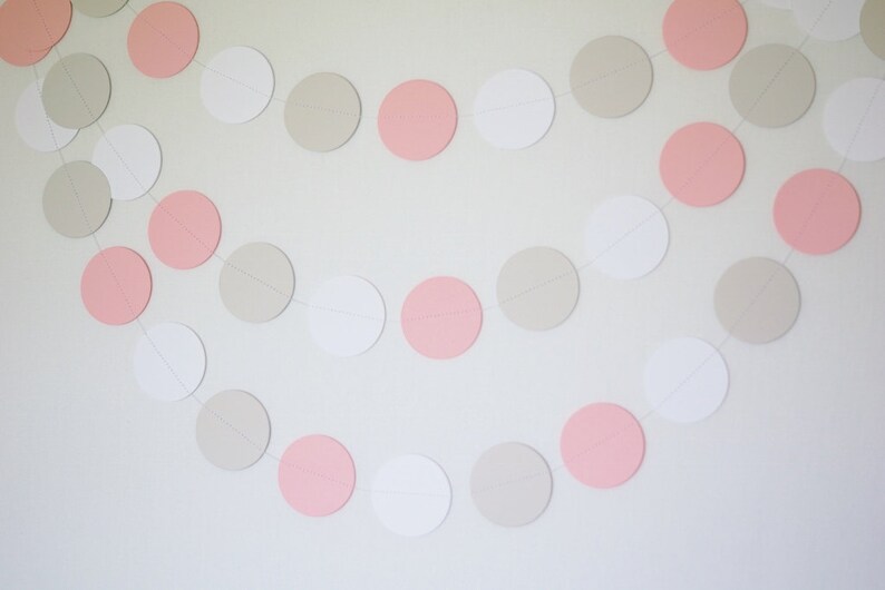 Pink, Gray & White Circle Paper Garland, Wedding Decor, Birthday Party, Baby Shower, Baby's First Birthday, 10 feet long image 3