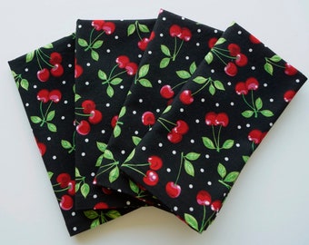 Cheerful Cherries Set of 4 Cloth Napkins, Eco-Friendly 100% Cotton Fabric Napkins, Everyday Luncheon Size, Ready to Ship