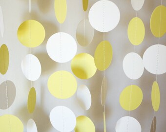 YELLOW & WHITE Paper Garland, Wedding Decor, Yellow Birthday Party Decoration, Baby Shower Decor, Sprinkle Shower, Nursery, 10 ft. long
