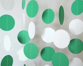 Green and White Paper Garland, Graduation Decorations, St. Patrick's Day Decoration, Birthday Party Garland, Father's Day Decor, 10 ft. long