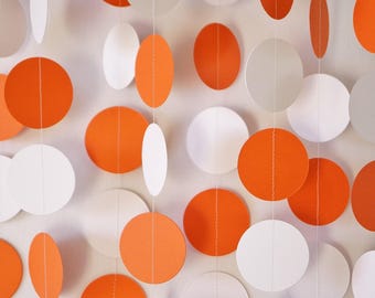 Orange & White Paper Garland, Orange - White Graduation Decorations, Orange Polka Dot Party, Orange Baby Shower Decor, Birthday Decorations