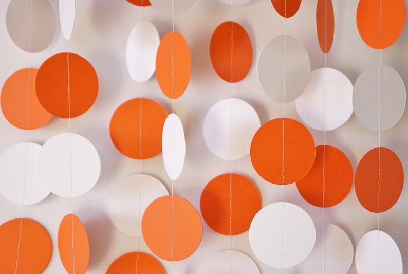 Orange Polka Dot Party Orange Baby Shower Decor Orange White Graduation Decorations Orange /& White Paper Garland Birthday Decorations