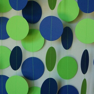 Blue / Green Birthday Party Decoration, Paper Garland, Blue & Lime Green Circle Garland, 10 ft. long