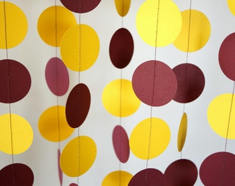 Burgundy and Yellow School Colors Garland, Graduation Decor, Birthday Party Paper Garland, Burgundy & Gold