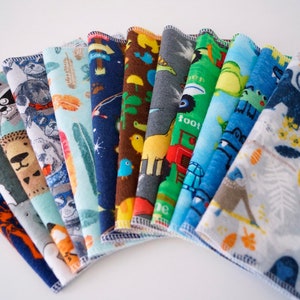 Little Boy&#39;s Cloth Napkins Set of 12 Assorted Prints, Children’s Lunchbox Napkins, Kids Everyday Reusable Cloth Napkins, Ready to Ship