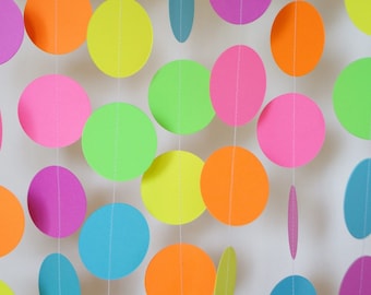 Bright Rainbow Paper Garland, Birthday Party Decoration, Colorful Neon Garland, Easter Decoration, 10 ft. long