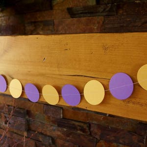 Purple and Gold shimmer Garland, Graduation Decoration, Purple Bridal Shower, Birthday Party Decor, Paper Circle Garland, 10 ft. image 3
