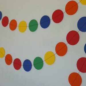 Children's Birthday Party Decoration, Rainbow Garland, Circle Paper Garland, Primary Colors, 10 ft. image 3