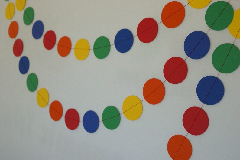 Children's Birthday Party Decoration, Rainbow Garland, Circle Paper Garland, Primary Colors, 10 ft. image 3