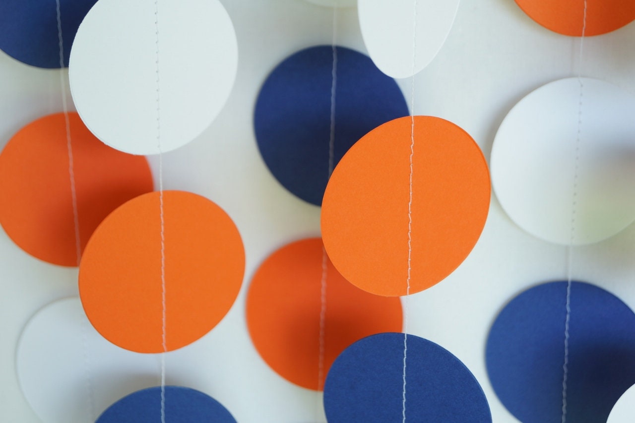 Orange Guirlande De Fete Bleu Marine Et Blanc Anniversaire Etsy France