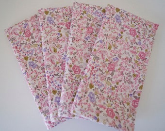 Sweet Pink Flowers Cloth Napkins, Pink Floral Fabric Napkins, Easy Care Washable and Reusable, 100% Cotton, Ready to Ship, Set of 4