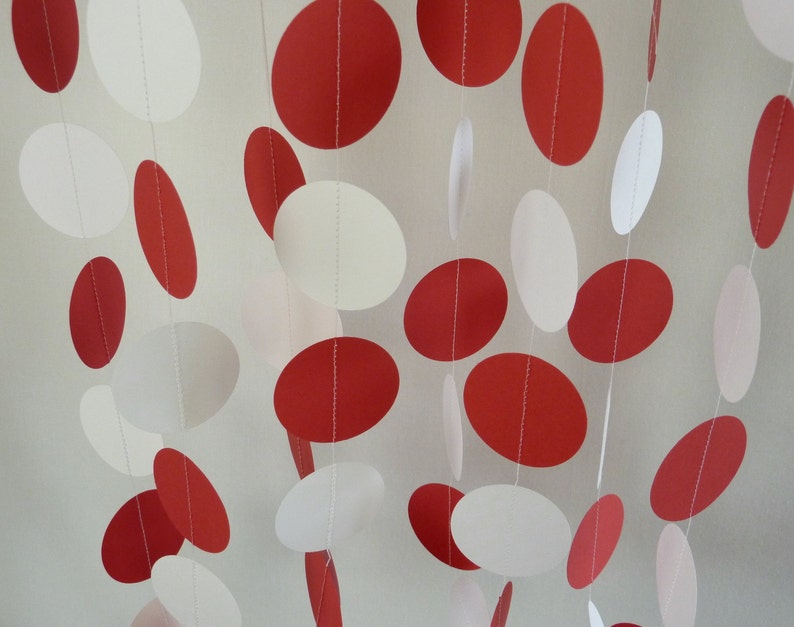 Red and White Paper Garland, Valentine's Party, Graduation Decorations, Birthday Party image 1