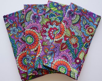 Funky Purple / Orange Doodle Flowers Cloth Napkins, Everyday Easy Care, Eco-Friendly 100% Cotton Fabric Napkins, Set of 4, Christmas Gift