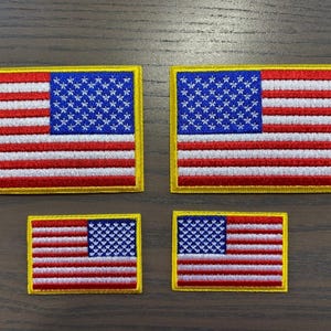 American Flag Patch Set, 4 Iron-On Appliques, 3 x 2 and 1.75 x 1.25 in
