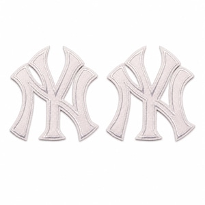 White Flared Serif NY Letter Patch, 2-Pack, 3 x 3 Inch Embroidered Iron-On Applique