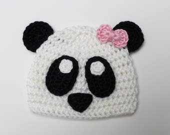 Panda Bear Beanie / Hat w/ or w/o Bow