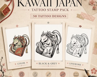 Kawaii Japan Tattoo Stempelset – 50 Designs, Procreate Stempel (Digitaler Download)