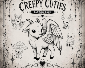 Gothic Kawaii Tattoo Flash Bundle | 50 Designs + 100 Procreate Brush Stamps