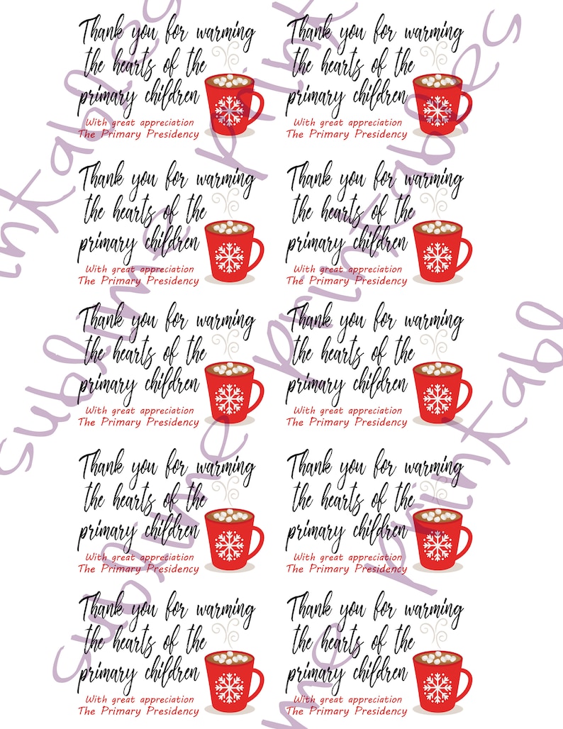 LDS Primary Teacher Gift Tags for hot chocolate printable Etsy