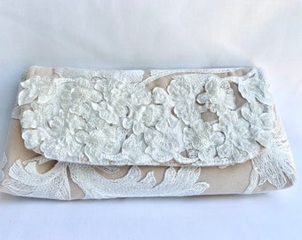 Blush And White Beaded Lace Wedding Clutch