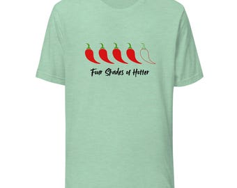 Camiseta "Cuatro tonos más picantes de jalapeño" / Camiseta gráfica para amantes de la comida picante (Bella+Canvas 3001)