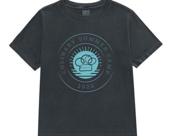 Camiseta oficial del campamento culinario de verano, camiseta de mujer de tejido grueso teñida en prenda Bella + Canvas 6110GD