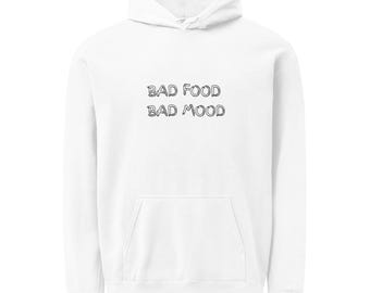 Sudadera con capucha Bad Food Bad Mood, sudadera estilo grunge streetwear, mezcla de algodón teñido en prenda