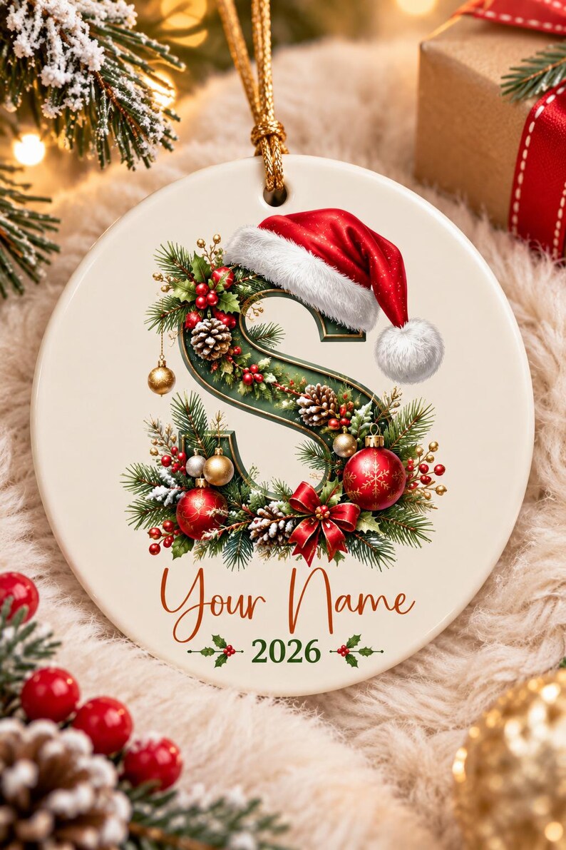 Ornement de Noël personnalisé 2026, Ornement avec initiales et nom ...