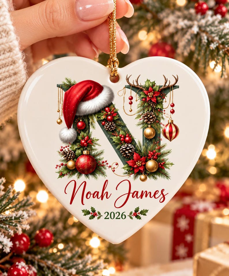 Ornement de Noël personnalisé 2026, Ornement avec initiales et nom ...