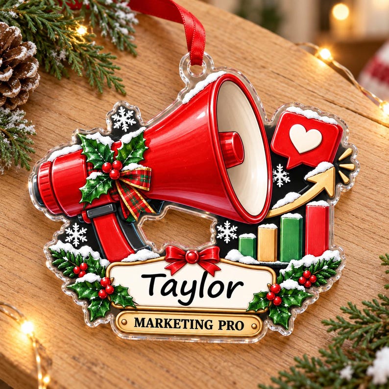 Customized Mega Phones Personalized Marketing Pro Acrylic Ornament, Red Megaphone Social Media ...