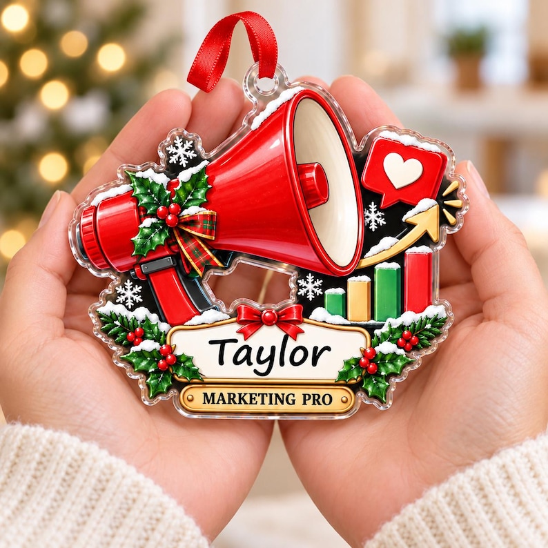 Customized Mega Phones Personalized Marketing Pro Acrylic Ornament, Red Megaphone Social Media ...