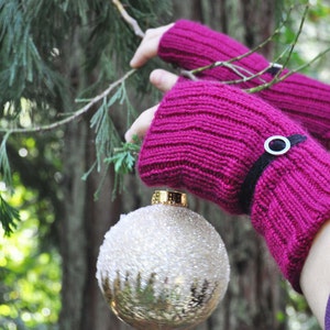 Fingerless Gloves Mitts DIY knitting pattern Mulberry and Black Velvet- PDF instant pattern download