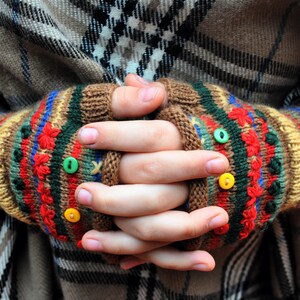 DIY Knit Rolled Edge Fingerless Mitts Gloves Primary colors PDF pattern download only image 2